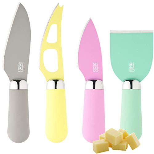 Taylors Eye Witness Cheese Knives - Brooklyn 4 Piece Cheese Knife Set - Pastel Colours. with Anti-Bacterial, Non-Stick Coated Blades & Soft Grip Handles for Added Control & Comfort. 2 Year Guarantee.