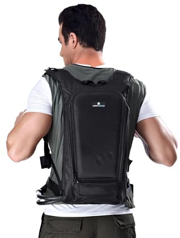 COMPCOOLER Backpack ICE Water Cooling System Includes Mesh Liquid Cooling Vest and Self-Contained Backpack Circulation Unit with 3.0L Detachable Bladder and 7.4V Battery(M/L) Green