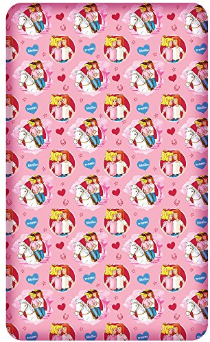 Spannbettlaken Bibi und Tina - 90/100 cm x 190/200 cm 100% Baumwolle Bibi Blocksberg Tina Martin Pferde-Bettwäsche Sabrina Amadeus Spannlaken Bettlaken Laken Spannbetttuch passend zur Bettwäsche