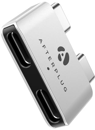 Afterplug Extensor dual USB‑C para MacBook con funda, adaptador de paso de 2 puertos para Thunderbolt 5/4/3 y USB 4 - 240 W PD, video 8K, datos de 40 Gbps, color plateado