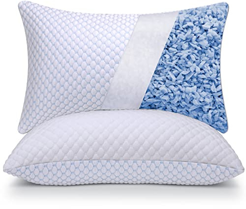 OSBED Cooling Adjustable Shredded Memory Foam Pillows Queen Size Set of 2 - Temperature-Regulating for All Sleepers with Dual Airflow Ventilation(CertiPUR-US & Hypoallergenic & Machine Washable)
