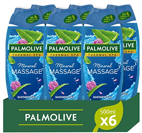 Palmolive Bagnoschiuma Thermal Spa Mineral Massage 500ml x 6 | Gel Doccia con Sale Marino e Aloe | Docciaschiuma con Ingredienti di origine naturale al 93%* | plastica riciclata al 30%