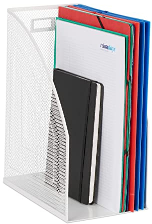 Relaxdays Stehsammler Metall, DIN A4, stabiler Stehordner, Mesh Design, für Büro & Home Office, HBT: 32x16x24,5 cm, weiß
