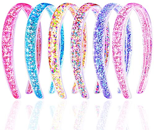 Vodolo Glitter Headband for Girls,6 PCS Glitter Kids Headbands for Ages 4-12 Sparkly Head Bands for Girls Hair,Little Girl Hair Accessories(Stars&Butterfly)