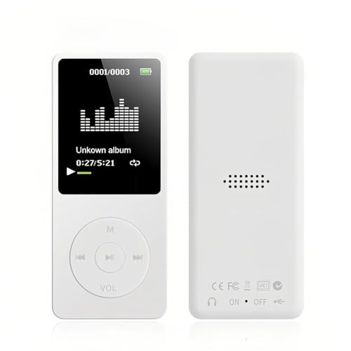 Reproductor MP3 Mp4 para Niños, Reproductor de Música MP3 con Pantalla HD de 1,8 Pulgadas, Radio FM, Auriculares, Reproductor de Audio HiFi Portátil con Grabadora de Voz, Visor (Blanco)