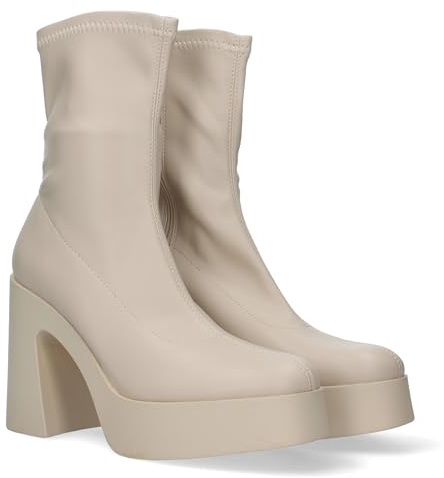 shoes&blues.es 77942 Botin de Tacon para Mujer con Plataforma, Material Elastico y Punta Redonda. Beige Talla 40
