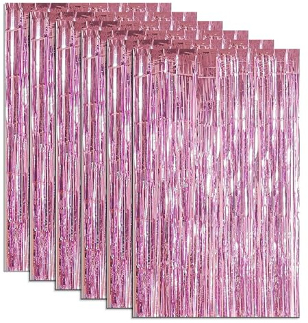 ASelected 6Pcs Pink Tinsel Curtain 1X2M Pink Tinsel Foil Fringe Curtains Streamers Backdrop Fringe Curtains Party Decorations, Curtains Photo Backdrops Streamer Party Supplies For Birthday Wedding Chr