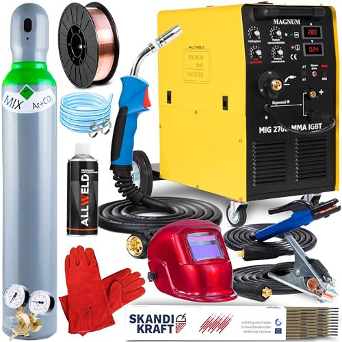 Magnum MIG 270W - Soldador inverter profesional 280A a 400V - Alimentador de hilo de 4 rodillos para bobinas de 15 kg - Funciones: 2T/4T, Regulación de la Inductancia y MMA - Set ProPlus