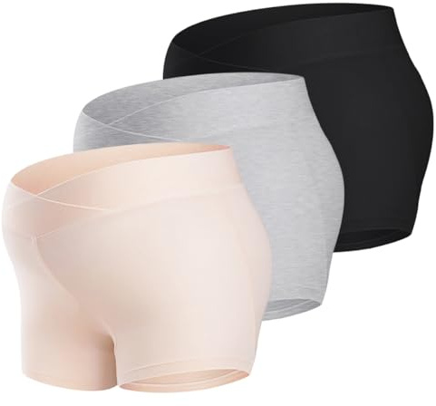 AOOPOO 3er-Pack Damen Umstands Unterwäsche Unterhose Schwangerschaft Leggings Shorts Umstandsslip Leicht und Atmungsaktiv Mutterschaft Unterhose Boxershorts Shapewear für Schwangere Frauen, S-M