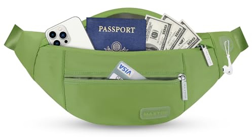 MAXTOP Large Bumbag Waist Fanny Pack Running Belt for Men Women Unisex Bum Bag with Headphone Jack and 4-Zipper Pockets Adjustable Belt for Travel Running Jogging Workout Hiking Gifts Khaki Green