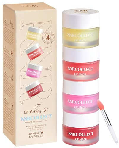 ANRCOLLECT Lip Balm Set per la terapia delle labbra con 4 maschere per il sonno delle labbra - trattamento notturno e kit per la cura delle labbra ad idratazione intensa, set di balsami per labbra