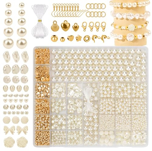 Pärlor 1632 stycken pärlor smycken med metalltillbehör pärlor för att trä utsökt armband pärlor formade konstgjorda pärlor smycken gör-det-själv set för kreativa gör-det-själv-pyssel, dekoration,