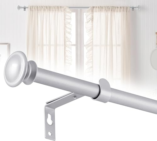 Tringle à rideaux argentée - Longueur réglable - 67-147 cm - Avec ferrure en acier inoxydable - Tringle décorative pour chambre à coucher - Diamètre : 16 mm