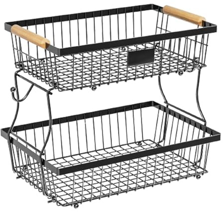 Panier à légumes - Support à légumes | Support de stockage de légumes | Support de panier de fruits et légumes en fil métallique à 2 niveaux, rangement de cuisine | Panier de rangement pour fruits et