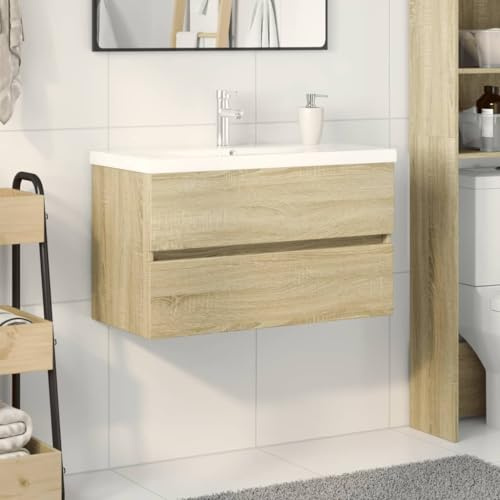 Gecheer Set Mobili da Bagno 2 pz, Mobile Lavabo con Cassetti e Lavabo in Ceramica, 80x38,5x45 cm, Legno Multistrato e Ceramica Bianca, per Bagno