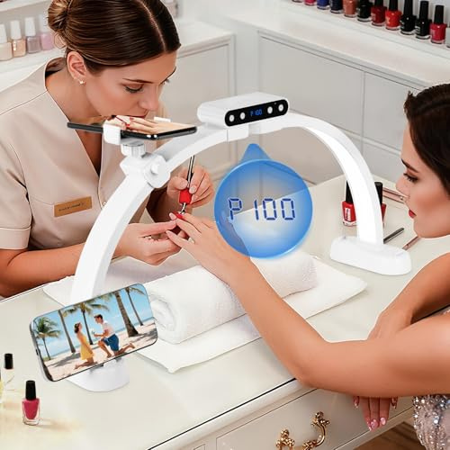 KIRKAS Luce a mezza luna grande da 61 cm per nail tech, 456 LED, 3 modalità di colore, con manopola infinita, arco per unghie con schermo e funzione di ricarica, lampada pieghevole illuminata per