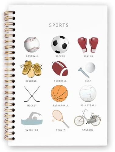 dvhdajed Sports Kids Spiral Notebook, Gifts for Sports Lovers Fans Journaling Notebooks, Exercise Activities Spiral Journal for Kids Boys, Athlete Office School Supplies Gifts, 5.5x8.3 In