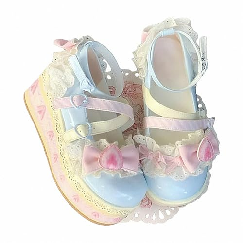 FQLGJMY Lolita Mary Jane-skor gotisk rund tå tjock platåklack spets färgglad punk rock söt Kawaii med JK bubbla prinsessa klänning Demin läder kjol jeans