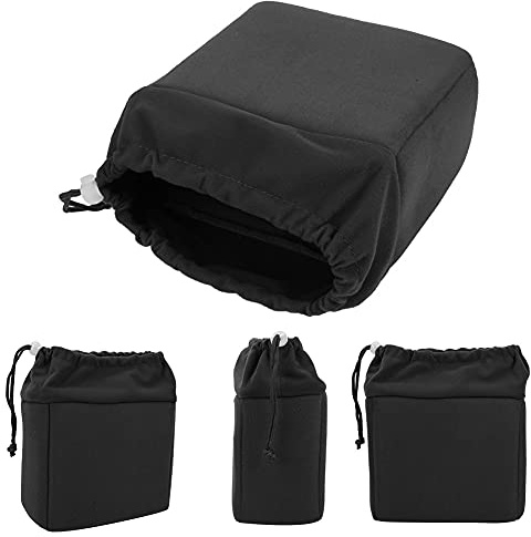 SIXRUN Sac d'insertion d'Appareil Photo étanche et Résistant aux Chocs, étui rembourré en Velours Doux et Durable, Cordon de Serrage Réglable pour Appareil Photo Numérique et Objectif (Black)