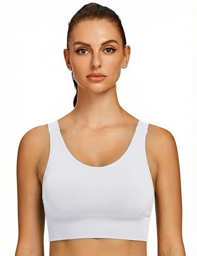 Leversic Top Palestra Donna Reggiseno Sportivo con Spalline Larghe Regolabili Schiena Reggiseni Sportivi Supporto Medio-Alto Running, Fitness, Yoga Bianco S