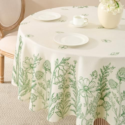 Softalker Primaverales Mantel Redondo 120 cm de diámetro de Floral Elegantes Pequeña Manteles Antimanchas de Falso Lino Ideal Decorativo para Pascua,Comedor,Cocina,Jardín,Cumpleaños,Fiesta, 1 Pieza