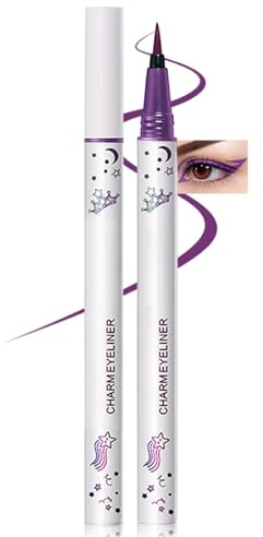 Erinde Flüssiger Eyeliner, Langanhaltend & Hochpigmentiert, Wasserfest & Wischfest, Halt bis zu 12 Stunden, Filzstift mit feiner Pinselspitze, Schnelltrocknender Farbiger Eyeliner #06 Lila