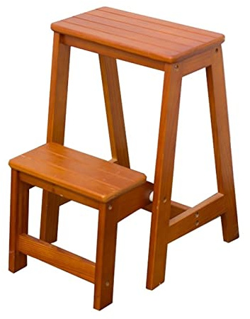 Vikbar 2-stegs klättringspall för inomhusbruk – trästege, bärbar liten fotpall, mångsidig stol för bänk, skobänk och blomställ – platsbesparande design
