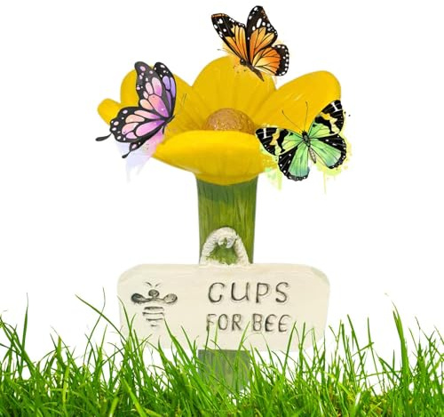 Wuvfojca 2 Pack Bee Watering Cups 6.5x11cm Flower Shaped Bee Waterer Resin Birds Butterfly Drinking Station Safe Hydration For Bees Pollinators Accessories For Outdoor Garden Yard