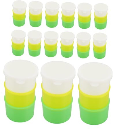 TINEASUR 15 Uppsättningar Medicinkoppar med Lock Återanvändbara Doseringskoppar för Vätska och Piller Tredelad för Middag Förmiddag och Robust Plast Läckagesäker Design för Hem och Sjukhus