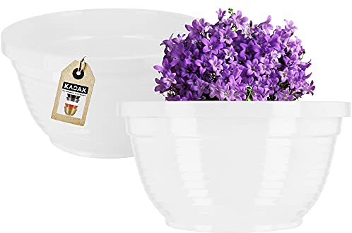 KADAX Bac à fleurs rond en plastique - Résistant aux intempéries - Pour l'extérieur - Bol funéraire léger - Diamètre : 18 cm - Blanc