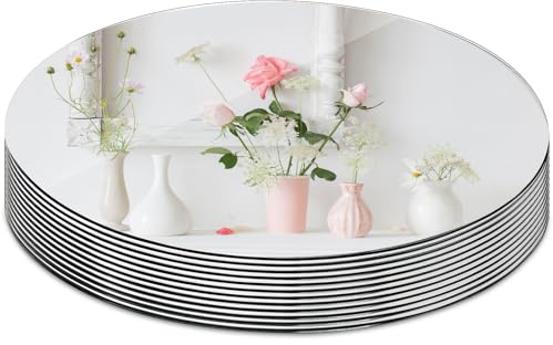 Suwimut Set of 12 Round Mirror Trays, 10 Inch / 25cm Circle Mirror Candle Plates Glass Mirror Tiles for Table Centerpieces, Crafts, Wedding, Party, Christmas Decorations