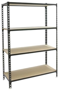Simon Rack Étagère Rangement et 4 Niveaux en Boix, 150 kg Capacité de Charge et Point de Flexion, 1500x800x500 mm, Étagère Charge Lourde, Étagère Garage, Anthracite/Bois - Maderclick