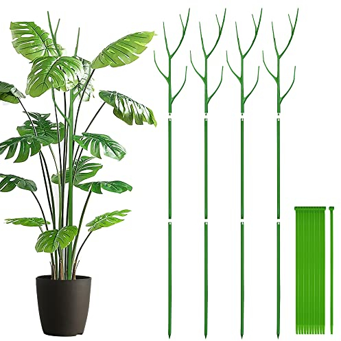 moonoom Zweigförmige Pflanzenstütze, verstellbare Zweig-Pflanzenstützpfähle, Rankhilfe für Topfpflanzen, 68 cm, 4 Stück, Kunststoff, Grüner, Zweigförmig