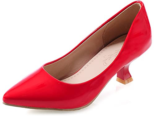 MJIASIAWA Women Pointed Toe Evening Bridal Office Kitten Heels Court Shoes Slip On Formal Dress Mid Heel Pumps Party Red Size 7 UK/41 Asian