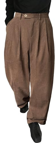 Floerns Men's Slant Pocket Tailored Pants Work Office Fold Pleated Trousers Coffee Brown L