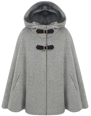 PengGengA Femme Cape à Capuche Élégant Chaud Hiver Veste Blouson Manteau Poncho Cape Mélange de laine - Gris, XXL