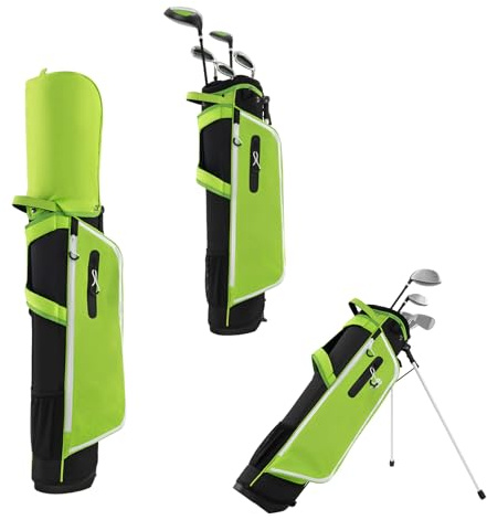 LIFEZEAL Juego Completo de Palos de Golf para niños de 11 a 13 años, Bolsa trípode portátil con Espacio de Almacenamiento, Juego de Golf Junior para niños y niñas (Verde)