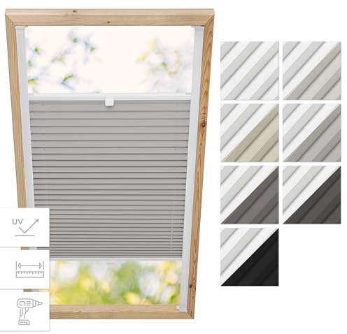 Estika Store plissé occultant pour fenêtre de Toit avec perçage sur Mesure - 7 Couleurs de Tissu, 3 Couleurs de profilés, Largeur 30-120 cm, Hauteur 50-149 cm - Store intérieur Thermique