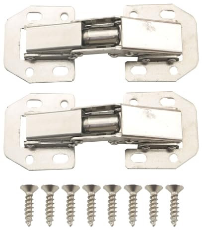 WELWIK 2PCS Medium Frameless Cabinet Door Concealed Hinge Silver Cold Rolled Steel 90 Degree Hinge Surface Mount Hinge for Cabinet and Bookcase