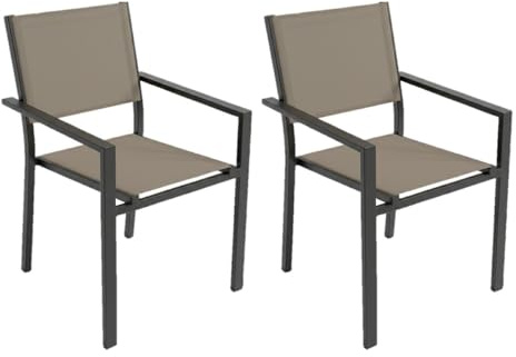 LOLAhome Set de 2 Sillas Thais de Aluminio Grafito y Textileno Topo, Elegantes, Apilables, Ligeras y Resistentes, Tratamiento anticorrosión para Exteriores, de 56x56x86 cm