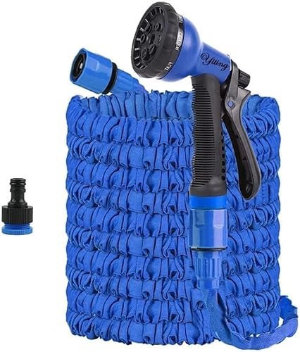 Yiting Expandable Garden Hose 25ft/50ft/100ft/125ft/150ft/200ft, 3 Times Flexible Expanding Magic Garden Water Hose Pipe with 8 Function Spray Nozzle and 3/4&1/2 Hose Connect Fittings (Blue, 100FT)