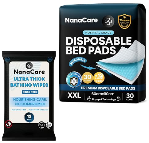 NanaCare Inkontinenz-Betteinlagen, rutschfest, 60 x 90 cm, 15 Stück, sehr saugfähige Einweg-Inkontinenz-Bettlaken, wasserdichte Inkontinenzeinlagen, für Männer und Frauen, Bettnässungsmatten für Babys