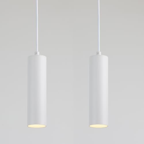 Alpinaluz Lampada a sospensione tubolare da soffitto in alluminio 20 cm – Design moderno minimalista, attacco GU10, cavo tessile regolabile 120 cm (Confezione da 2 Bianco)