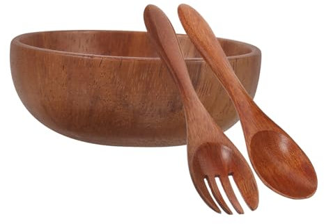LABRIMP Cuencos De Madera Natural para Ensalada con Diseño Antiquemaduras Ligero y Resistente Incluye para Servir Frutas y Bocadillos Cocina y Restaurante