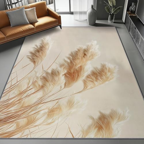 Tappeto Stile Naturale Lavabile In Lavatrice – Pelo Corto Morbido E Antiscivolo, Ideale Per Soggiorno, Camera Da Letto, Sala Da Pranzo 100 X 150 Cm Canne Erba Piante