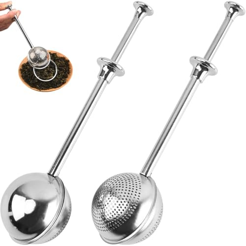 2 Pièces Infuseur Thé 304 Inoxydable, (Pleins Trous/Demi Trous) Boule a The Rotative Avec Poignée Téléscopique, Mailles Fines, pour Infusion en Vrac, Rose, Café, Épices