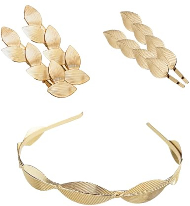 ZEMINRI 5 Pièces Bijoux Cheveux Or Serre Tete Femme Accessoires de Mode | Set Feuille Pince Bijoux Accessoires Cheveux Mariage Diadème Déesse Grecque pour Femme Fille pour Fêtes Anniversaires (Or)