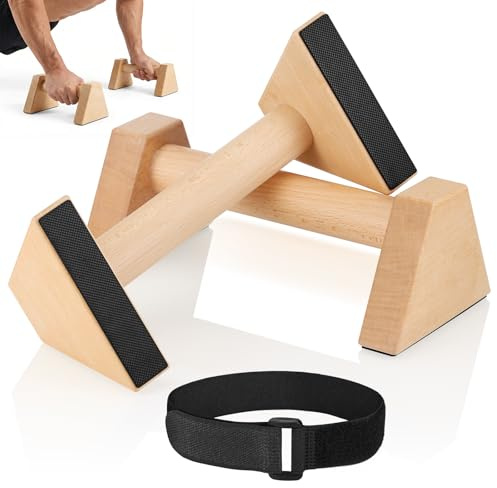 Hahorpa Wooden Parallettes Bars, Non-Slip Push Up Bar, Heavy-Duty Press Up Handles, Sturdy Parallel Bars, Handstand Blocks, Parallettes For Fitness, Calisthenics Equipment For Home & Travel (1 Pair)