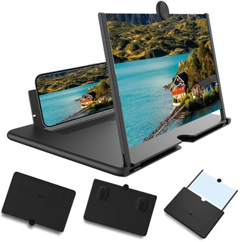 YOWOLF YOWOLF - Lupa para teléfono móvil, proyector de lupa 3D, HD, ampliador de pantalla para películas, videos y juegos, soporte plegable para teléfono con amplificador de pantalla, compatible con