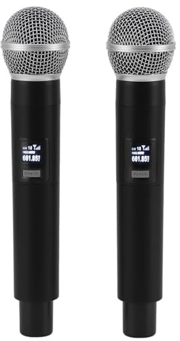 FTVOGUE Microfonico Wireless UHF, Microfono Dinamico Portatile da 2 Pezzi con Cancellazione del Rumore, Portata UHF a 4 30 M per Feste di Canto Karaoke